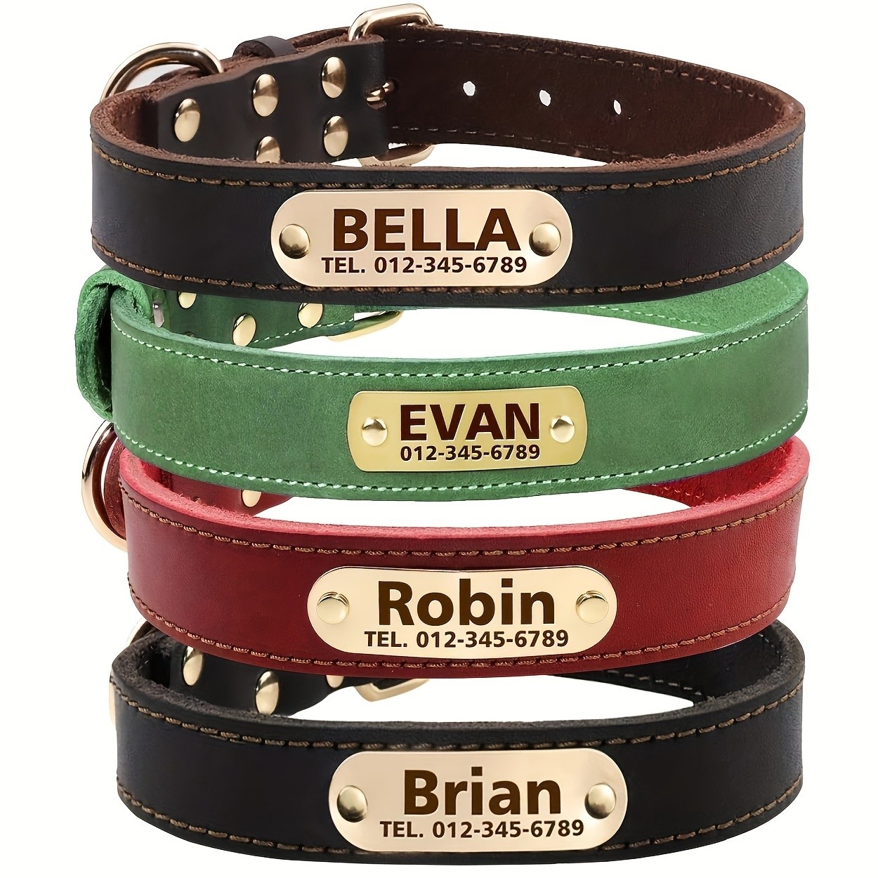 TAGME Personalized Leather Dog Collar with Nameplate