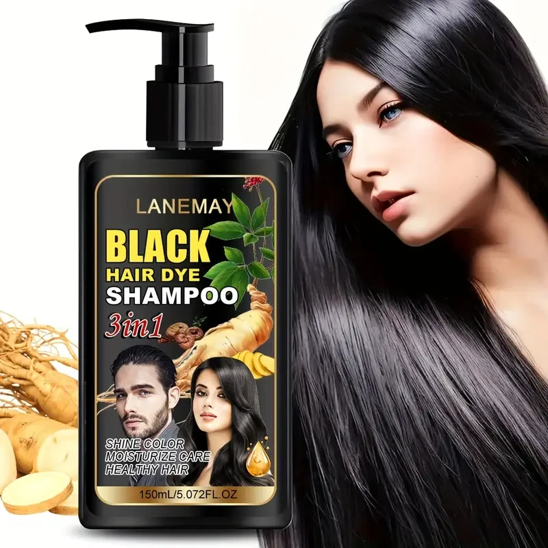 LANEMAY 3-in-1 Black Hair Dye Shampoo Moisturising, Cleansing & Natural-Looking Black Colour