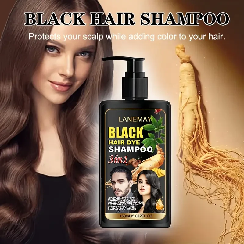 LANEMAY 3-in-1 Black Hair Dye Shampoo Moisturising, Cleansing & Natural-Looking Black Colour