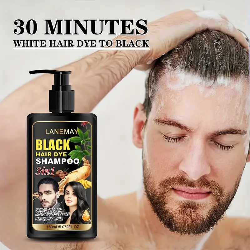 LANEMAY 3-in-1 Black Hair Dye Shampoo Moisturising, Cleansing & Natural-Looking Black Colour