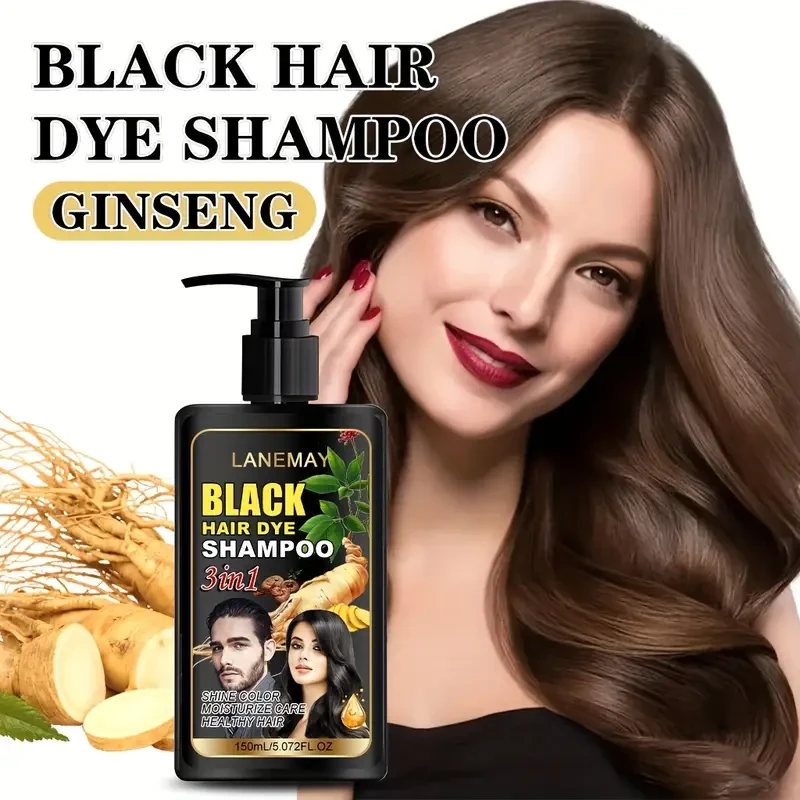 LANEMAY 3-in-1 Black Hair Dye Shampoo Moisturising, Cleansing & Natural-Looking Black Colour