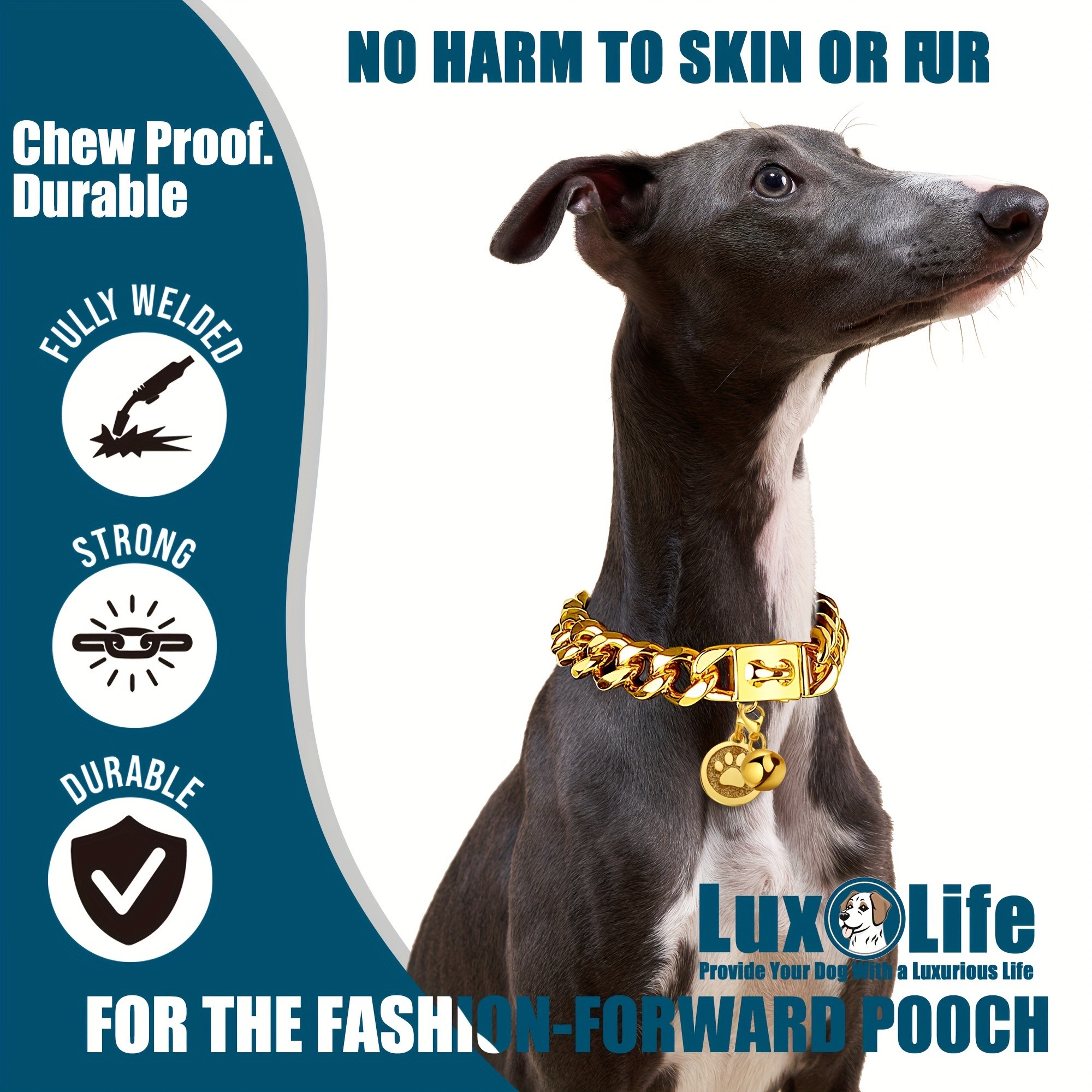 LuxLife 19mm Golden Dog Collar with Cuban Link Design