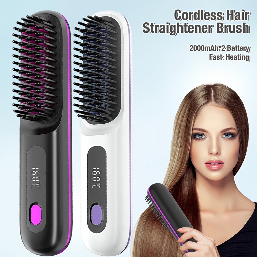 GENAI Cordless Hair Straightener Brush Rapid Heating & Anti-Scald USB Rechargeable Hot Comb