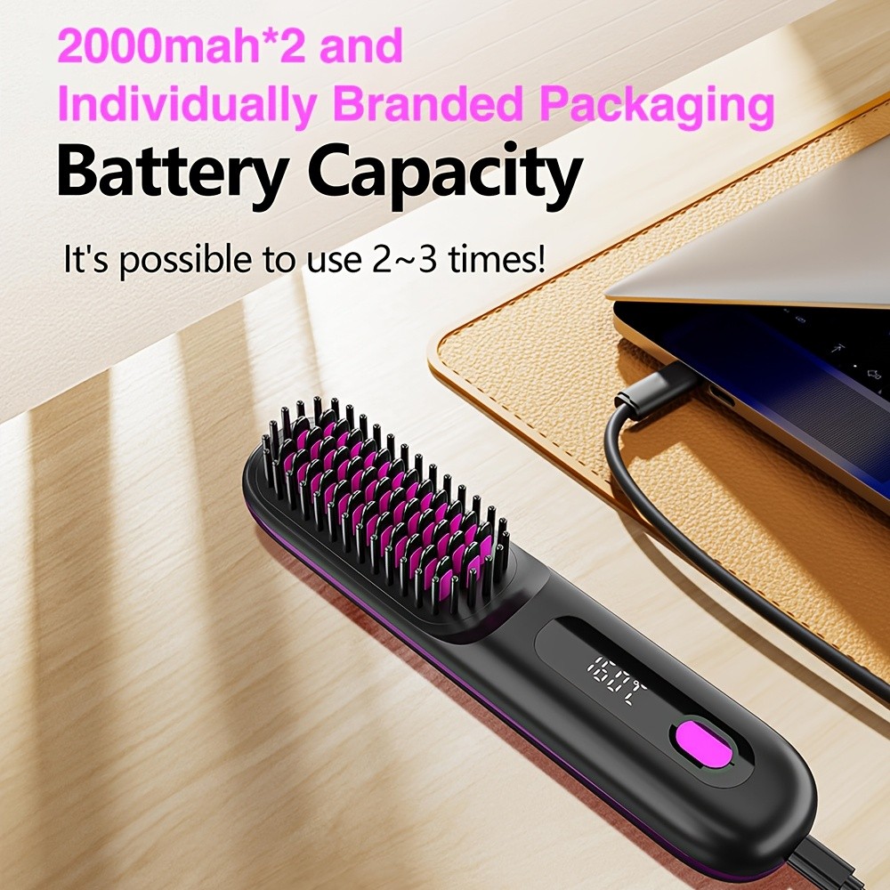 GENAI Cordless Hair Straightener Brush Rapid Heating & Anti-Scald USB Rechargeable Hot Comb