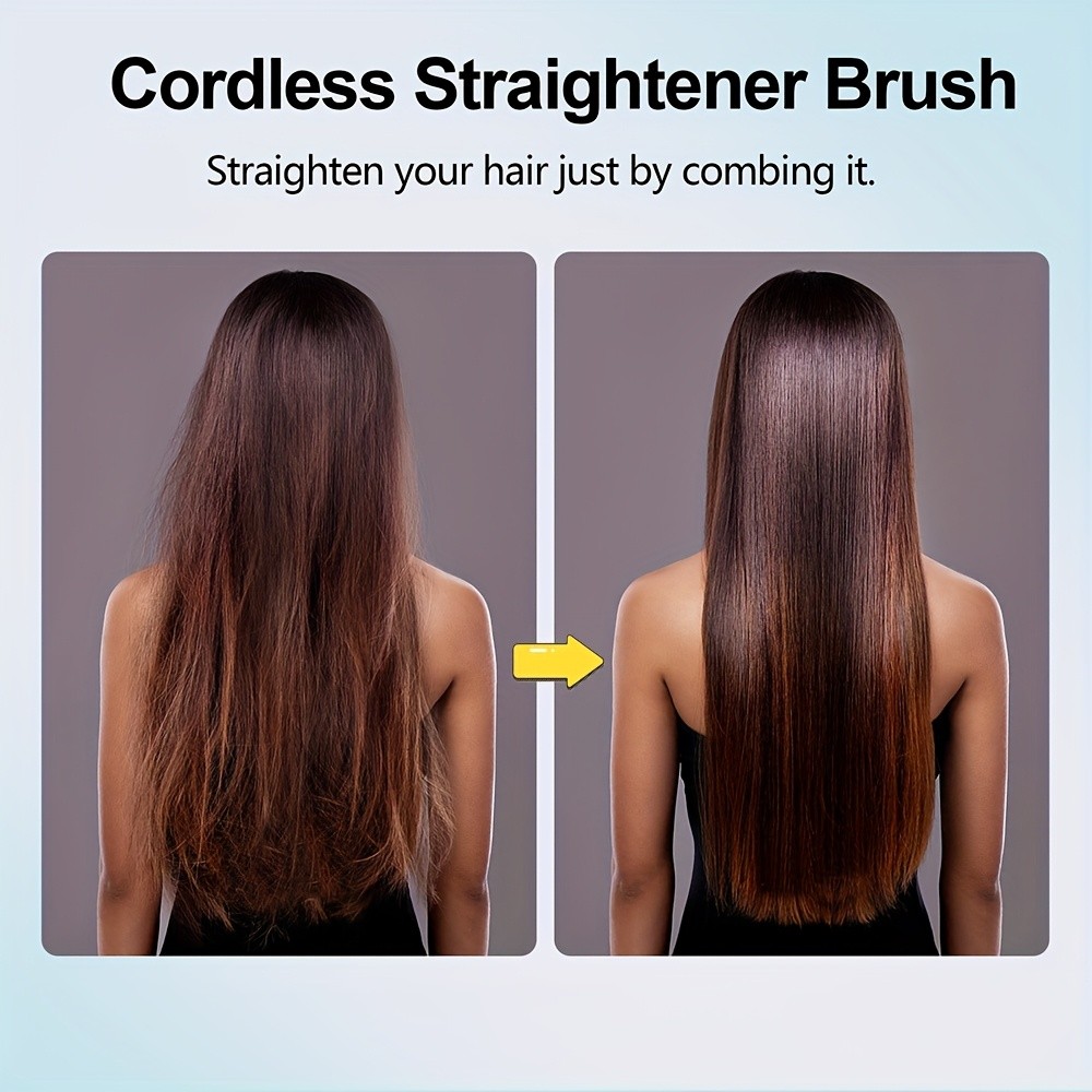 GENAI Cordless Hair Straightener Brush Rapid Heating & Anti-Scald USB Rechargeable Hot Comb