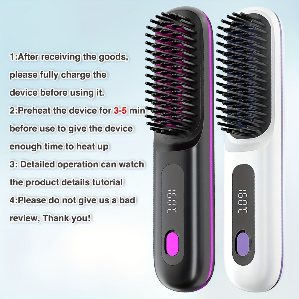 GENAI Cordless Hair Straightener Brush Rapid Heating & Anti-Scald USB Rechargeable Hot Comb