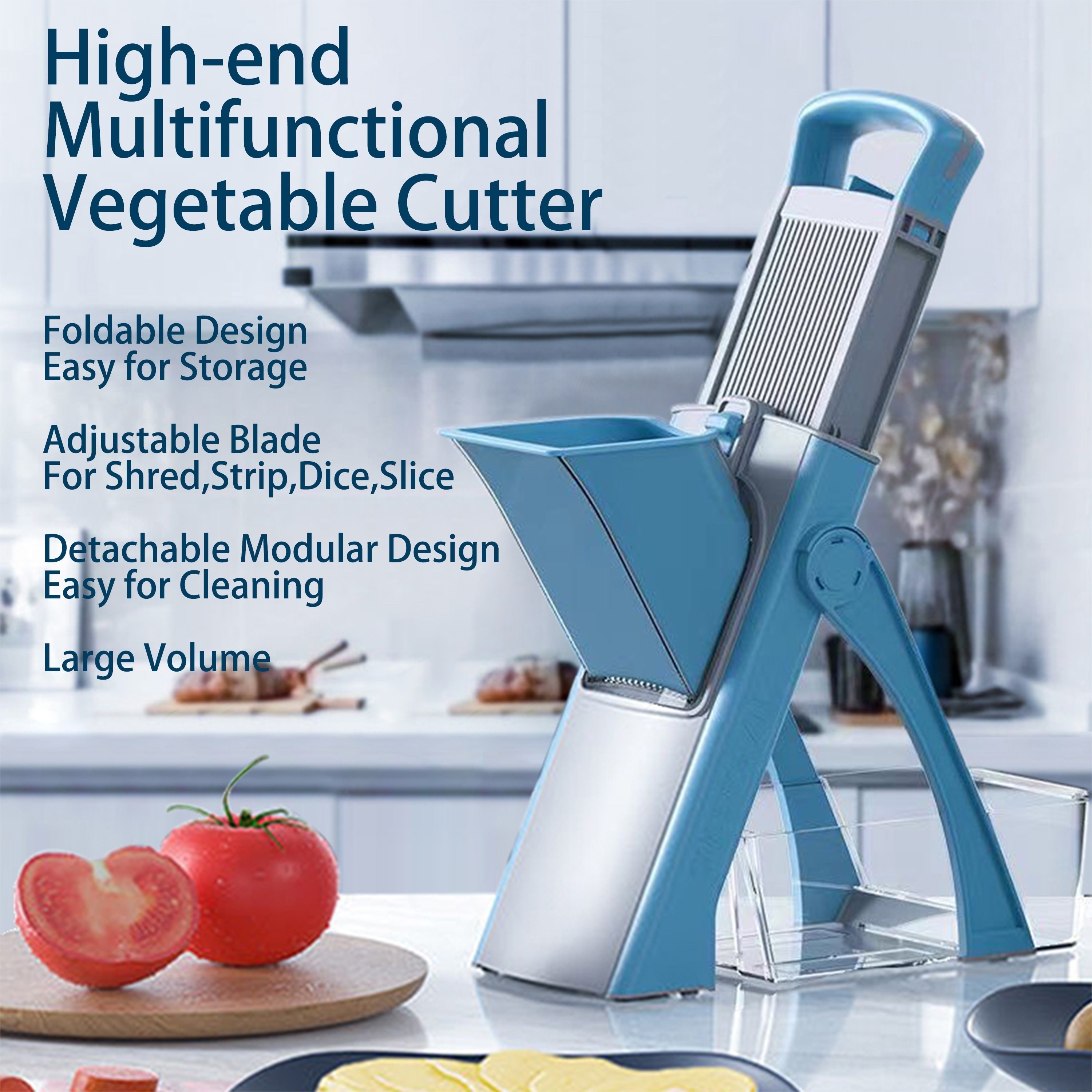 GENAI Multifunctional Vegetable Cutter Adjustable Blade Slicer with Container for Shredding, Slicing, Dicing & Stripping