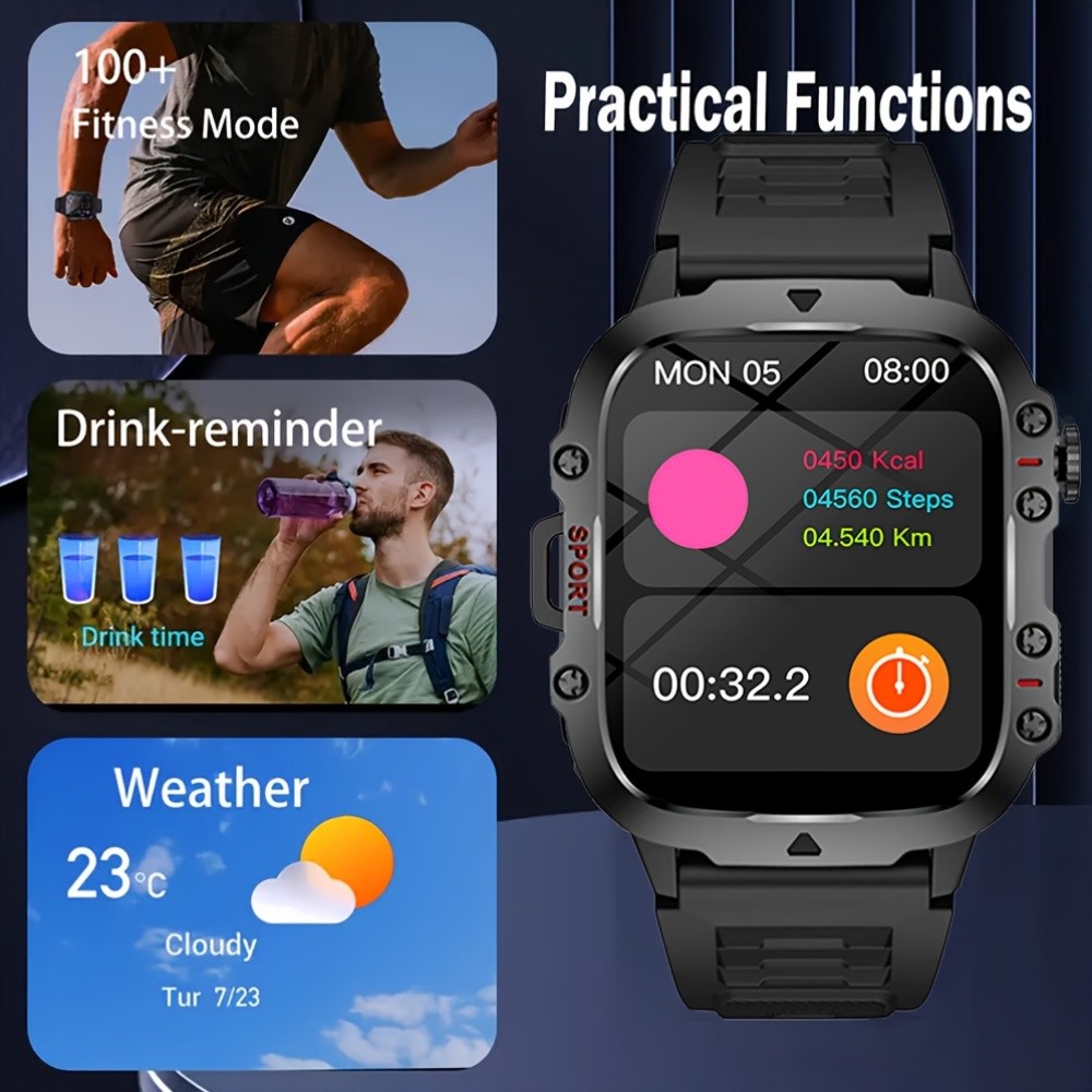 ERUN Mens Outdoor Smart Watch 4.6 cm HD Touchscreen Power for Sport, Adventure & Everyday Life
