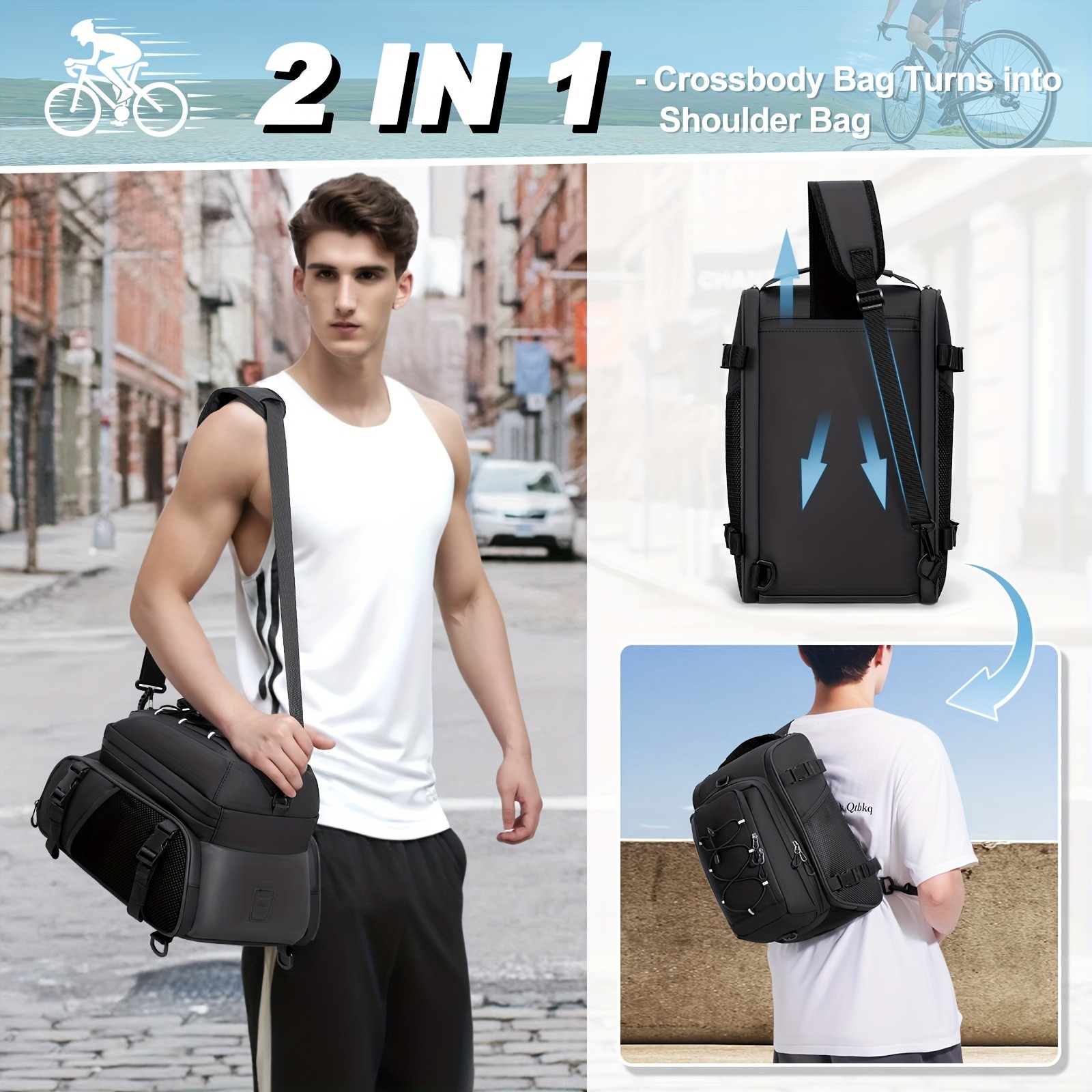 RAINSMORE 4-in-1 Expandable Bike Bag Ultimate 15L Storage for Cycling, Commuting & Outdoor Adventures