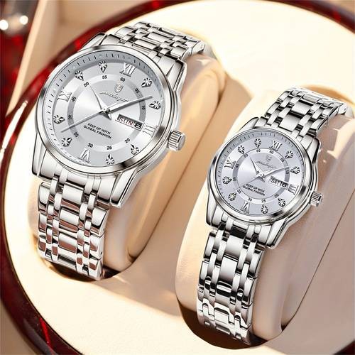 POEDAGAR His & Hers Matching Couple Watches Elegant Blue & Gold Timepieces for Timeless Love