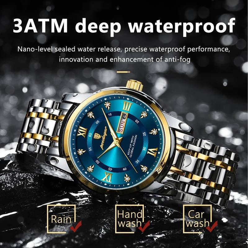 POEDAGAR His & Hers Matching Couple Watches Elegant Blue & Gold Timepieces for Timeless Love