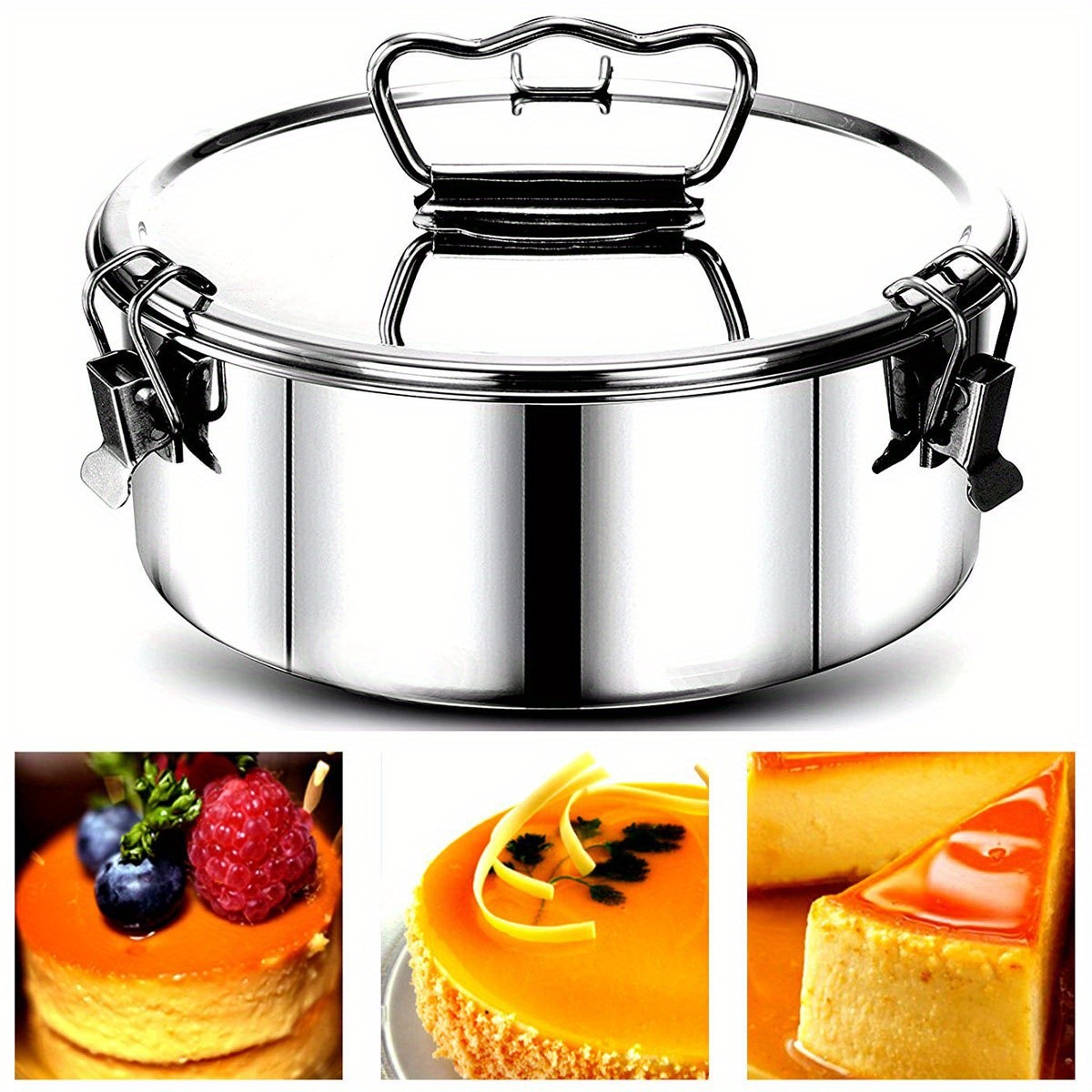 Fyeme 1pc Flan Mold with Lid and Handle
