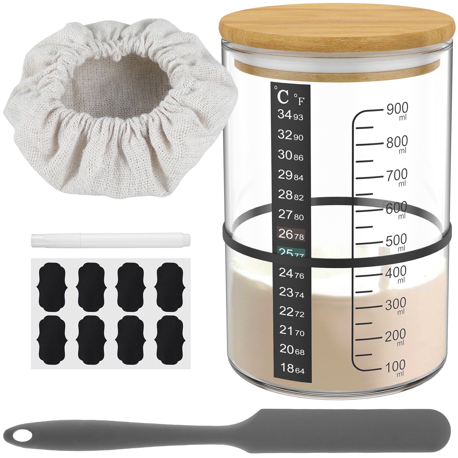 Fyeme 900ml Glass Sourdough Starter Jar Kit