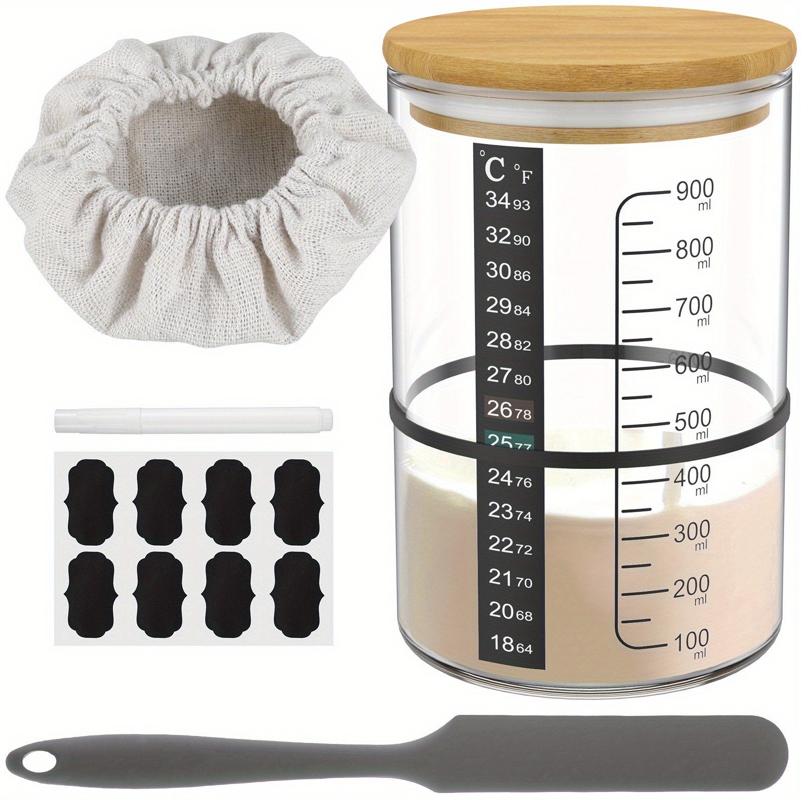 Fyeme 900ml Glass Sourdough Starter Jar Kit