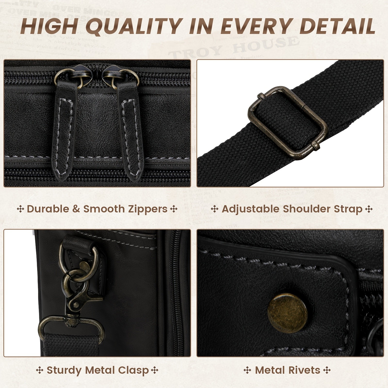 RAINSMORE Mens 16-Inch Laptop Bag Retro PU Leather Briefcase for Work, Business & Travel