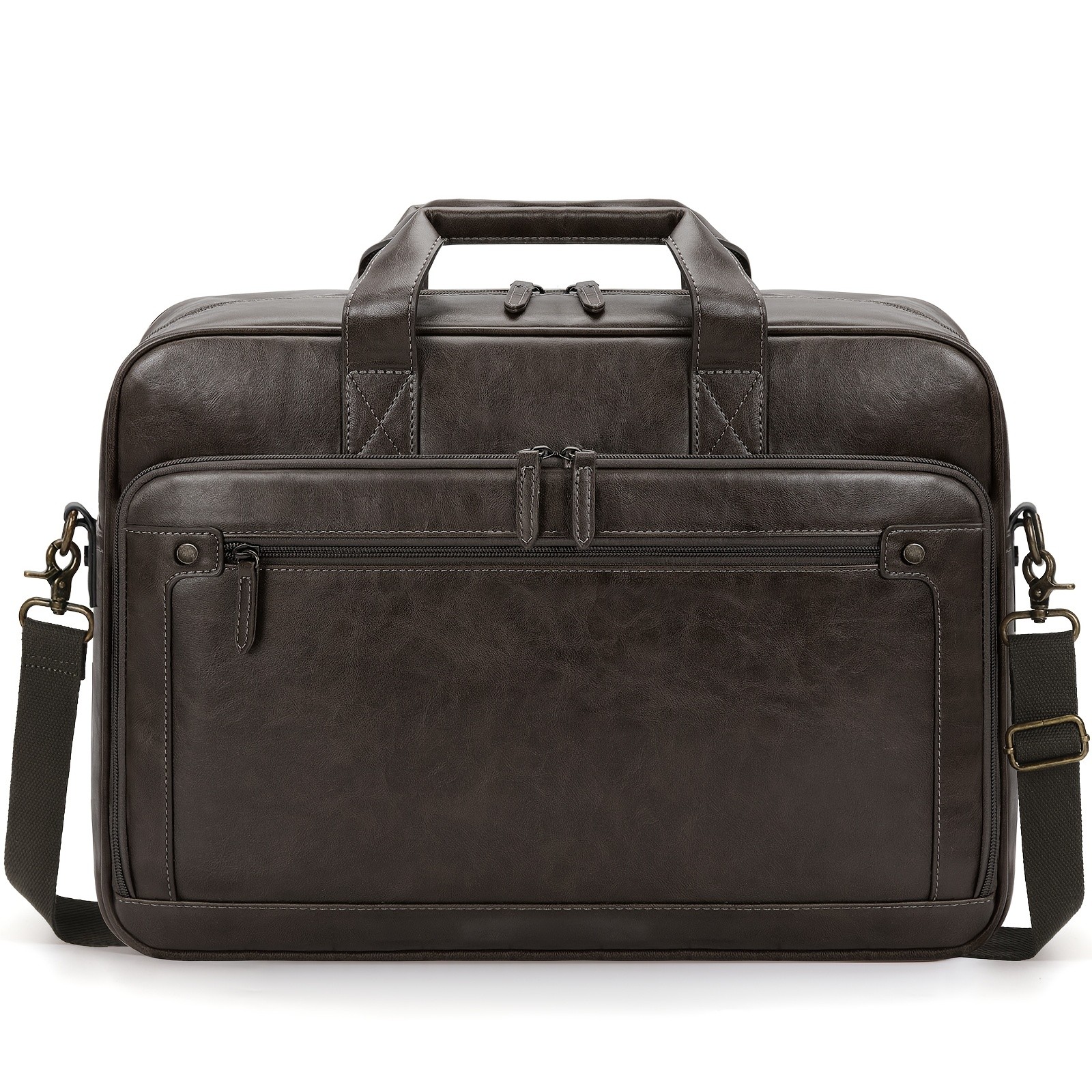 RAINSMORE Mens 16-Inch Laptop Bag Retro PU Leather Briefcase for Work, Business & Travel