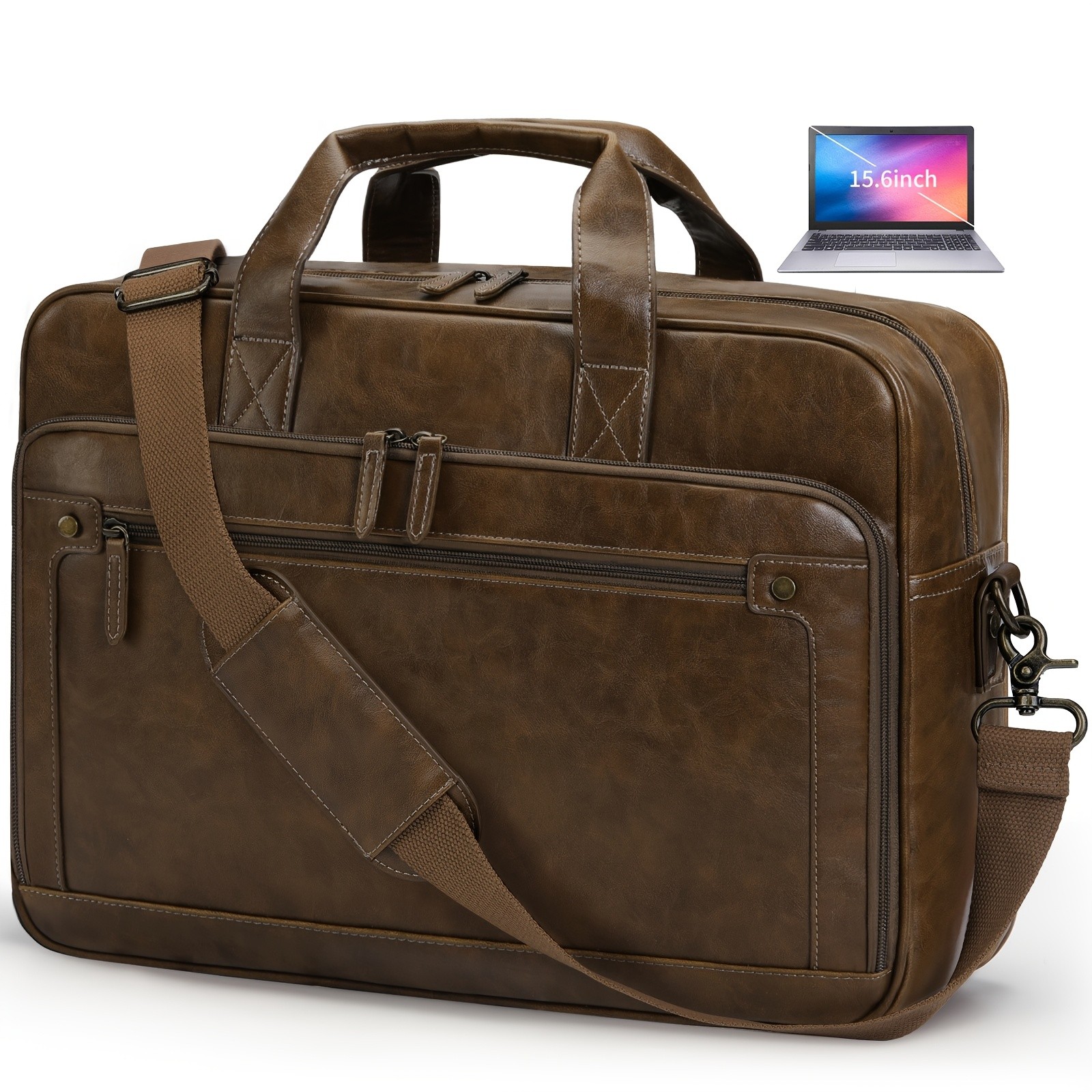 RAINSMORE Mens 16-Inch Laptop Bag Retro PU Leather Briefcase for Work, Business & Travel