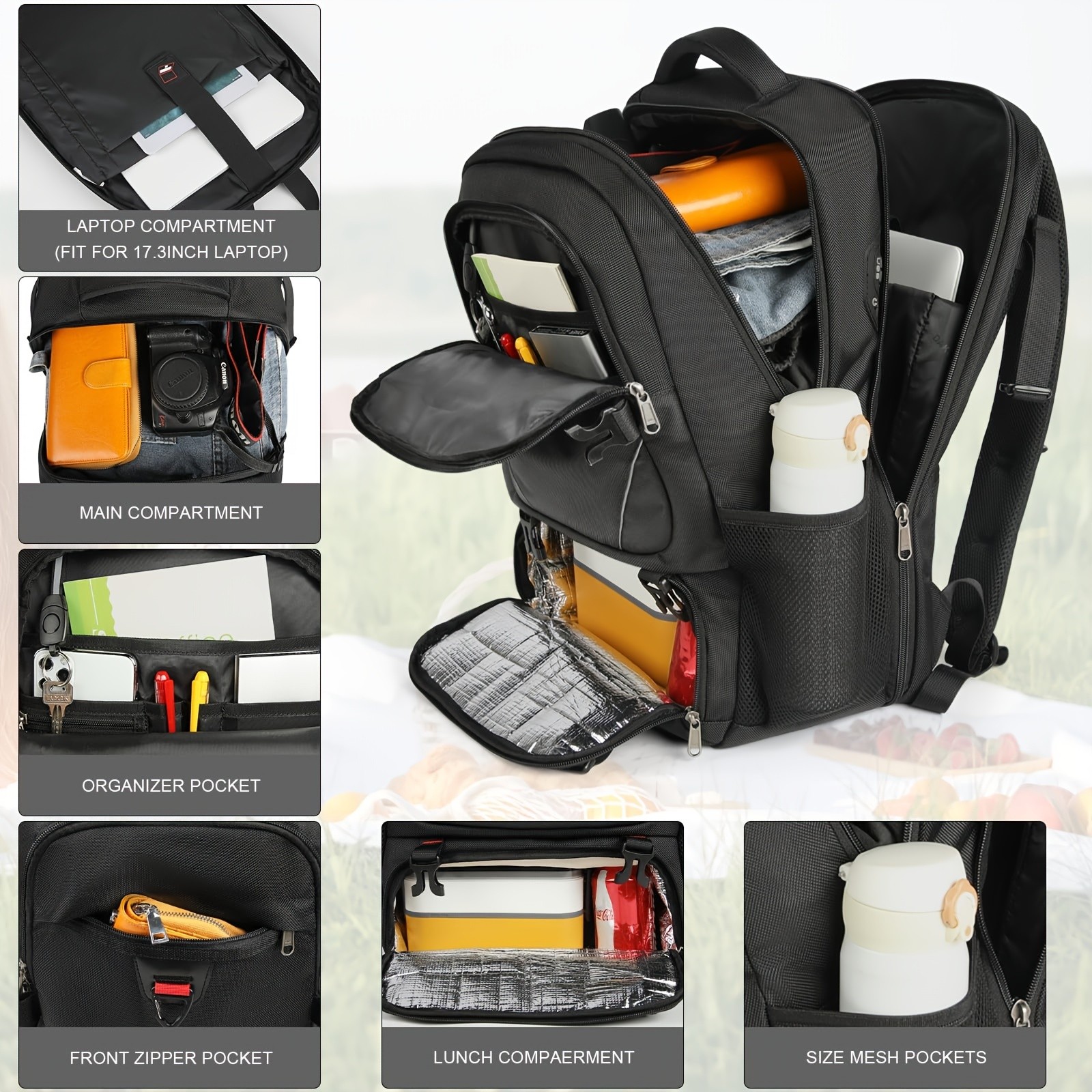 RAINSMORE 43.94 cm Laptop Backpack USB Charging, Lunch Compartment & Heavy-Duty Design for Work & Travel