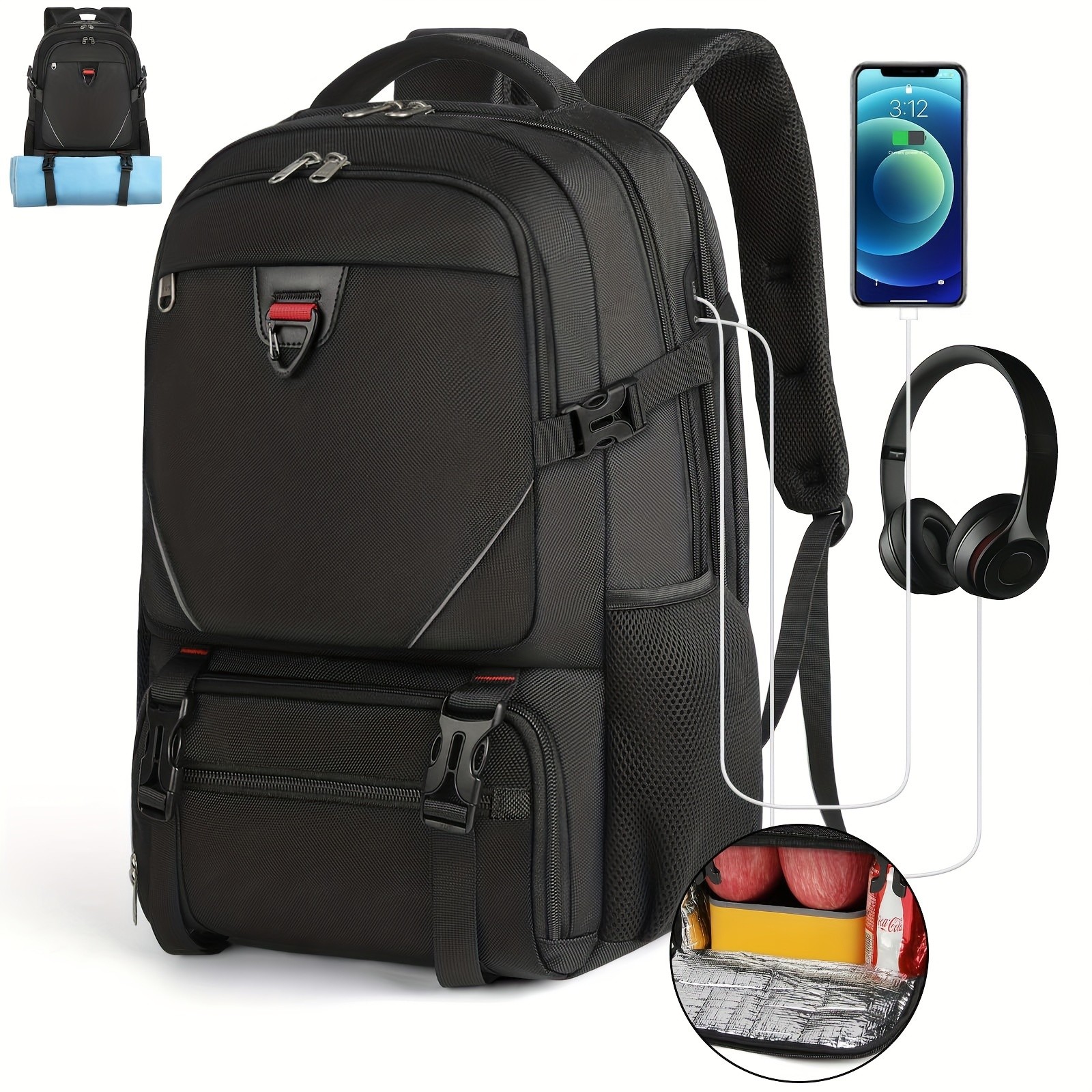 RAINSMORE 43.94 cm Laptop Backpack USB Charging, Lunch Compartment & Heavy-Duty Design for Work & Travel