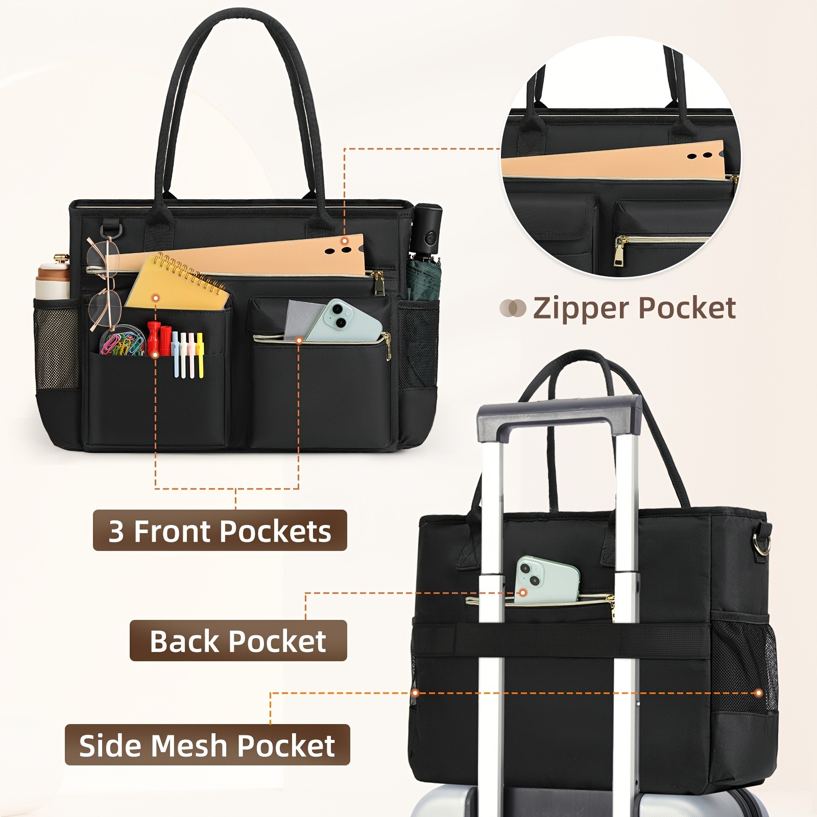RAINSMORE Womens 39.62 cm Laptop Bag  Professional Large Work Tote for Teachers, Nurses & Office Life
