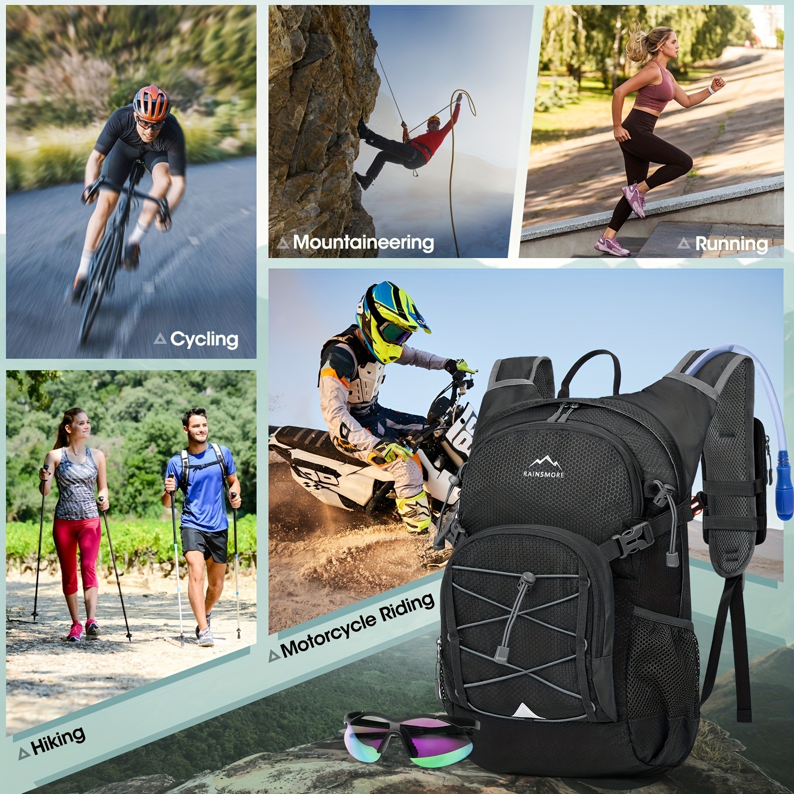 RAINSMORE 2L Water Bottle Backpack  Lightweight Hydration Pack with 2L Water Tank for Outdoor Sports