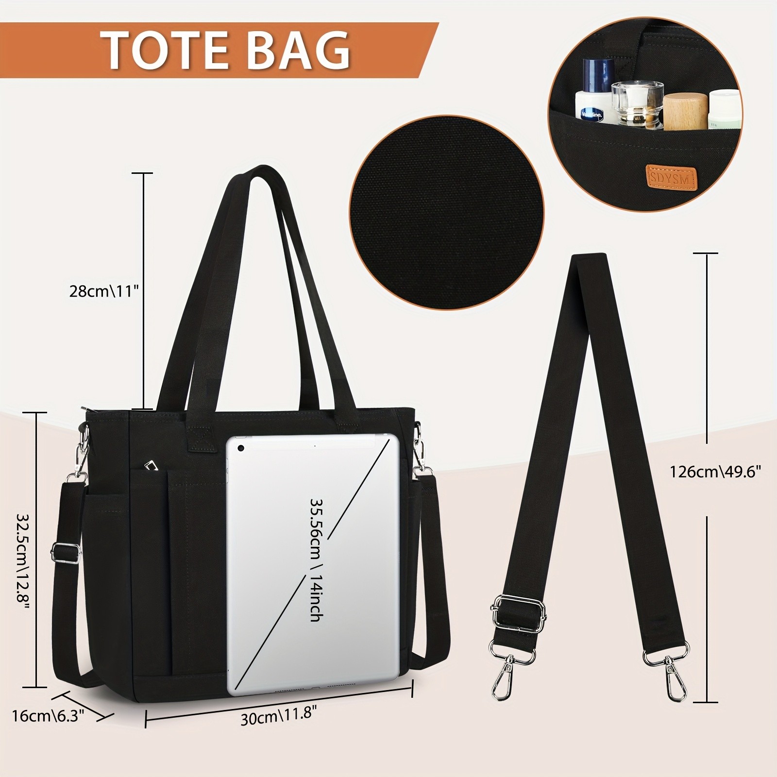 NUBILY Large Canvas Tote Bag  Lightweight, Casual & Spacious Carryall for Daily Work, School & Beach Days