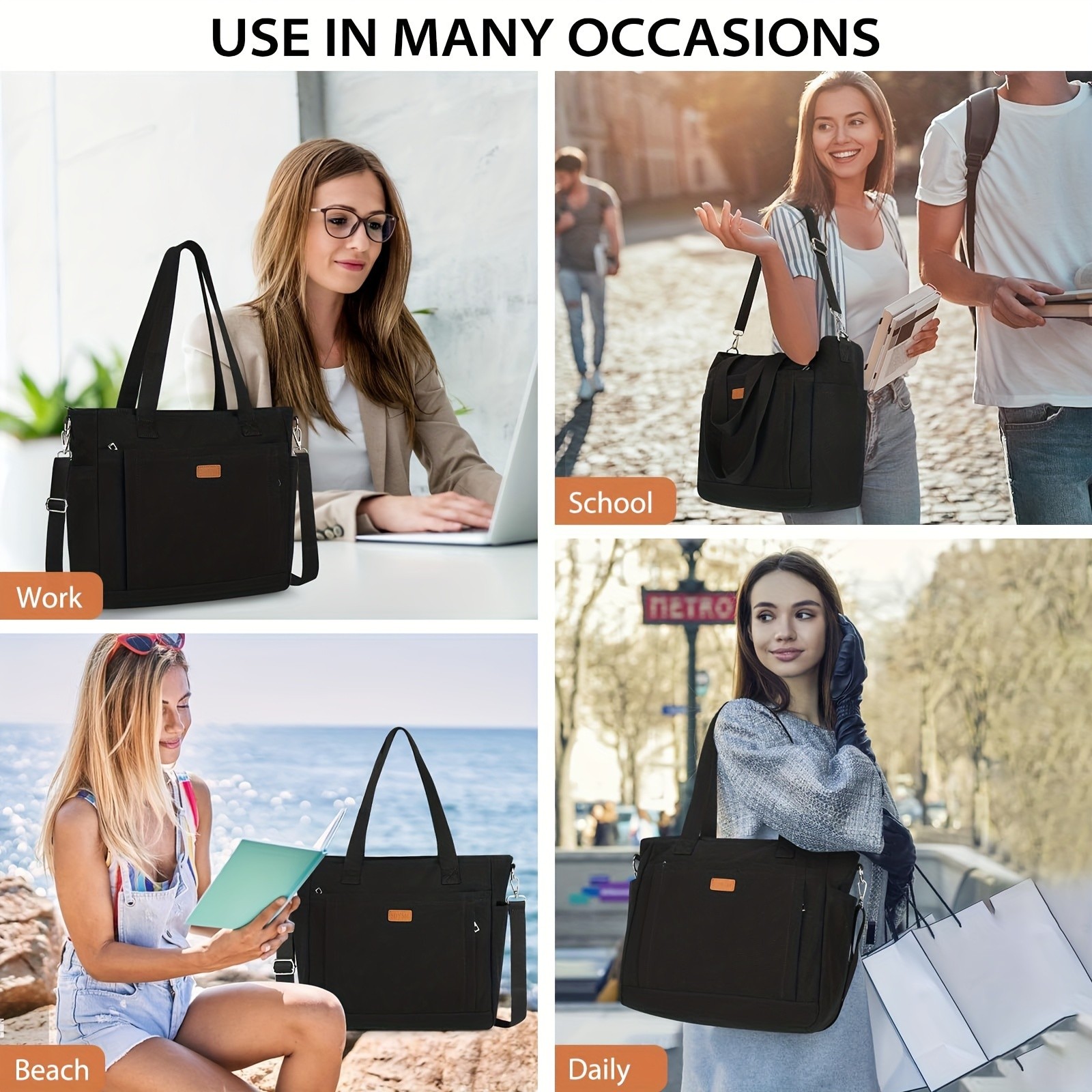 NUBILY Large Canvas Tote Bag Lightweight, Casual & Spacious Carryall for Daily Work, School & Beach Days