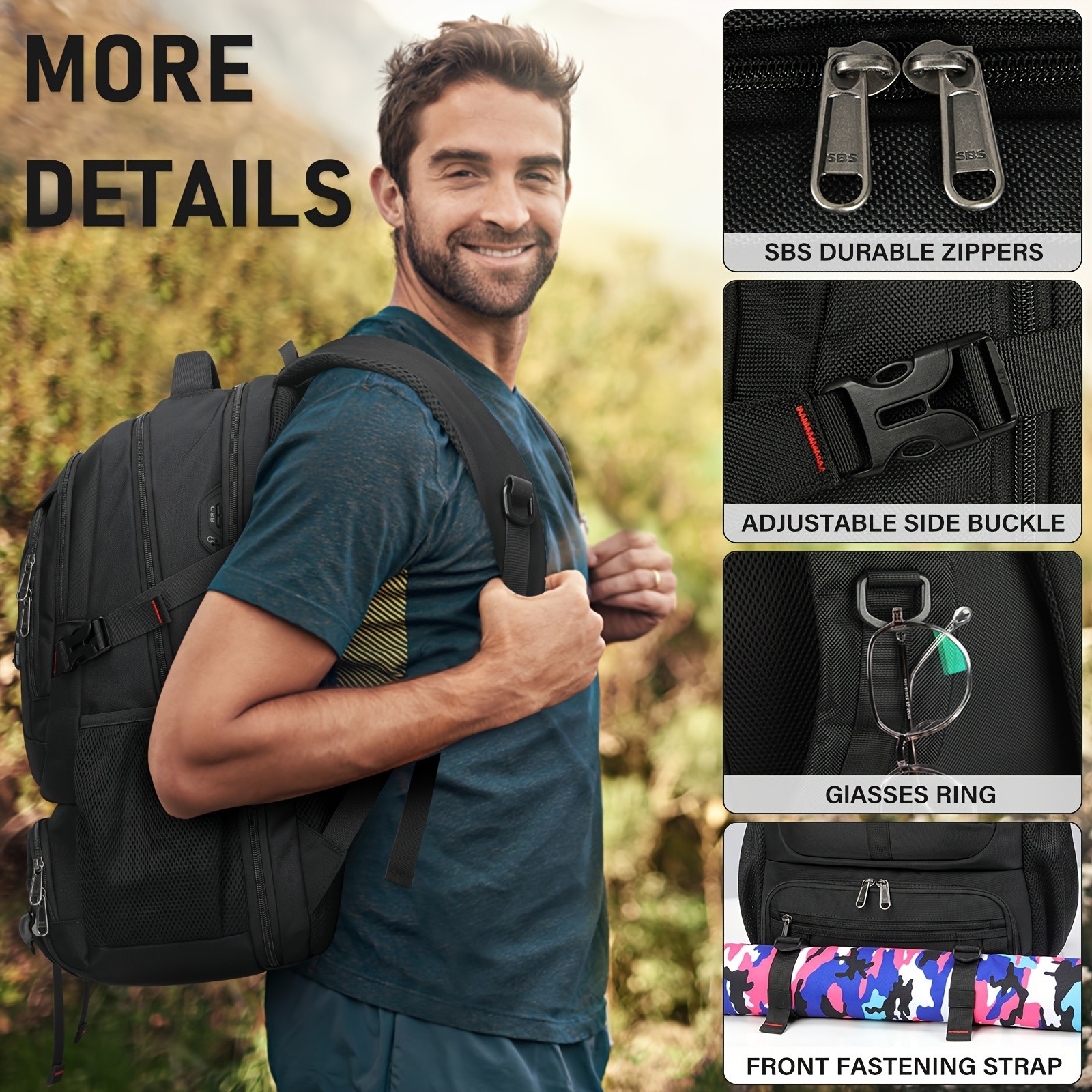 NUBILY 17.3-Inch Mens Laptop Backpack 50L Sleek Travel Pack for Work, College & Business