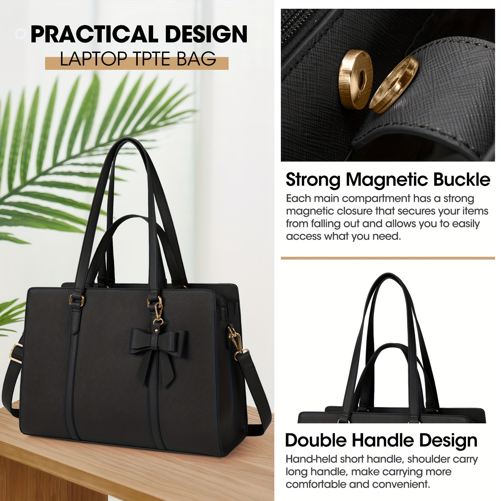 NUBILY Womens 39.62 cm Laptop Tote Bag Elegant PU Leather Work Bag for Modern Professionals