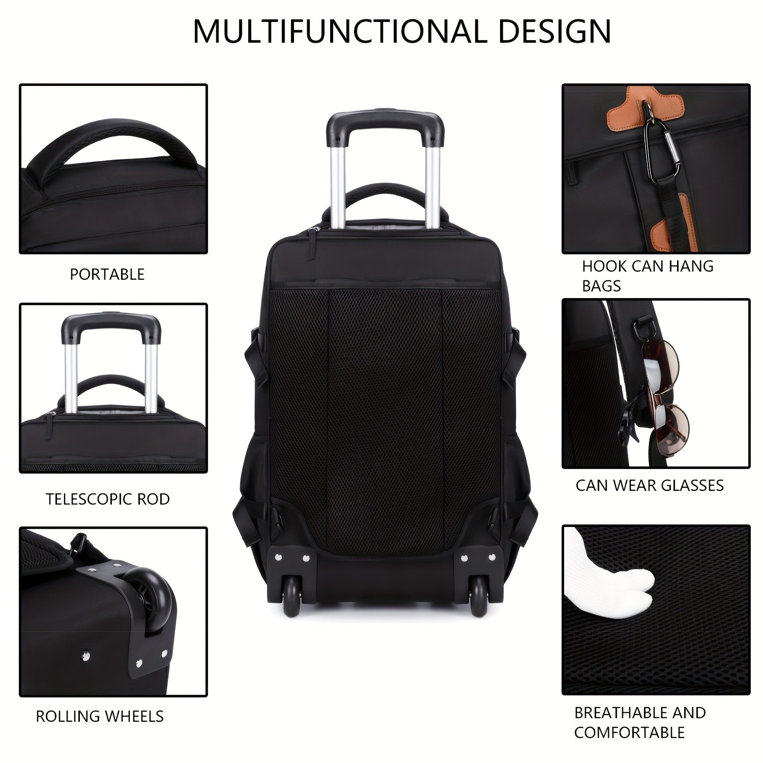 ENOSHI Travel Rolling Backpack Heavy-Duty Wheeled Laptop Bag for Business, School & Travel (Fits 17-inch Laptop)