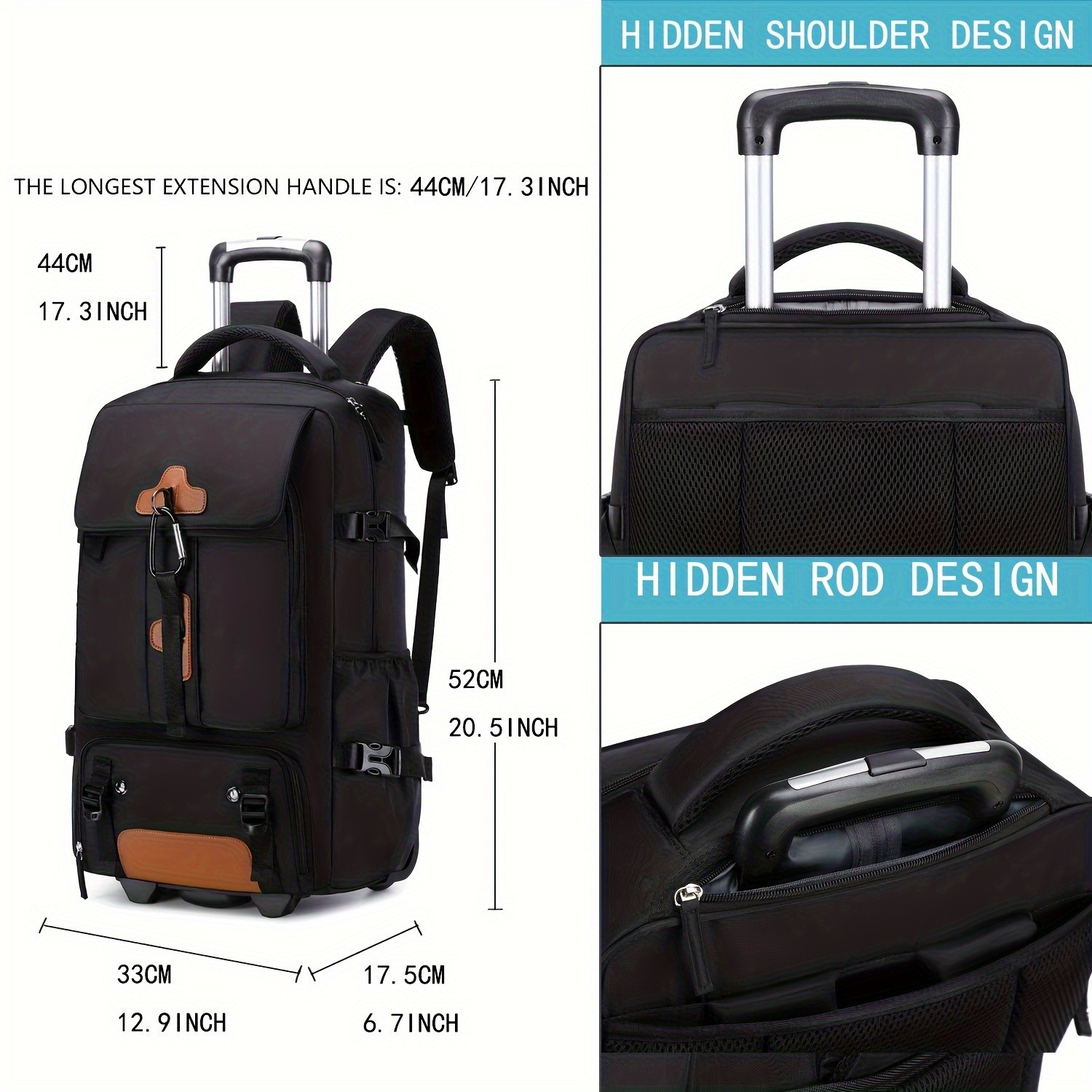 ENOSHI Travel Rolling Backpack Heavy-Duty Wheeled Laptop Bag for Business, School & Travel (Fits 17-inch Laptop)