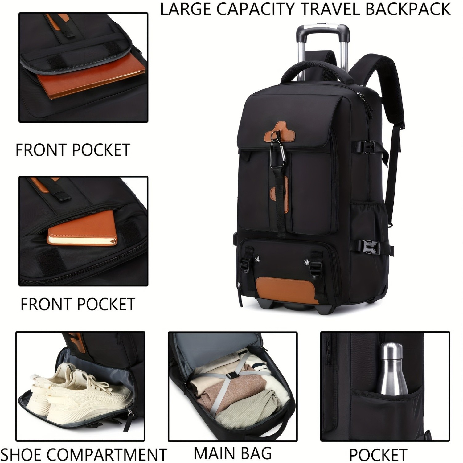 ENOSHI Travel Rolling Backpack  Heavy-Duty Wheeled Laptop Bag for Business, School & Travel (Fits 17-inch Laptop)