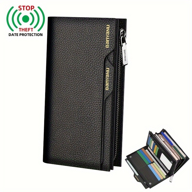 BANYANU Mens Genuine Leather Wallet Large-Capacity Cowhide Clutch with Multi-Card Holder & Drivers License Slot