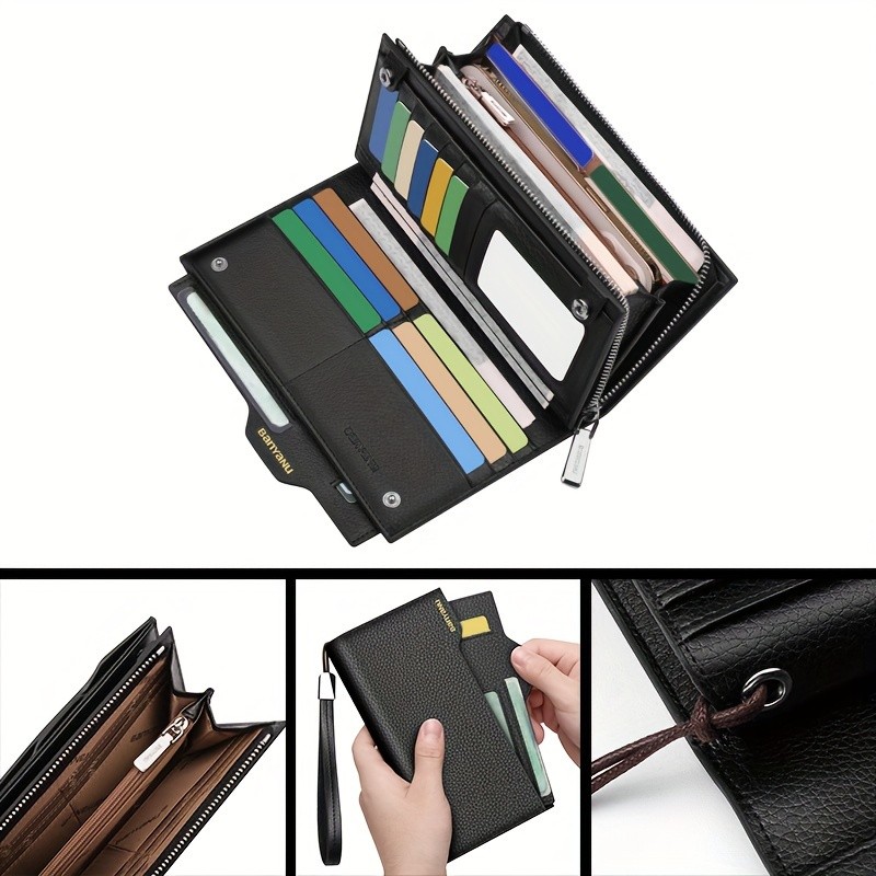 BANYANU Mens Genuine Leather Wallet Large-Capacity Cowhide Clutch with Multi-Card Holder & Drivers License Slot