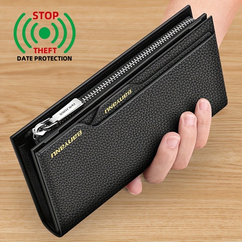 BANYANU Mens Genuine Leather Wallet Large-Capacity Cowhide Clutch with Multi-Card Holder & Drivers License Slot