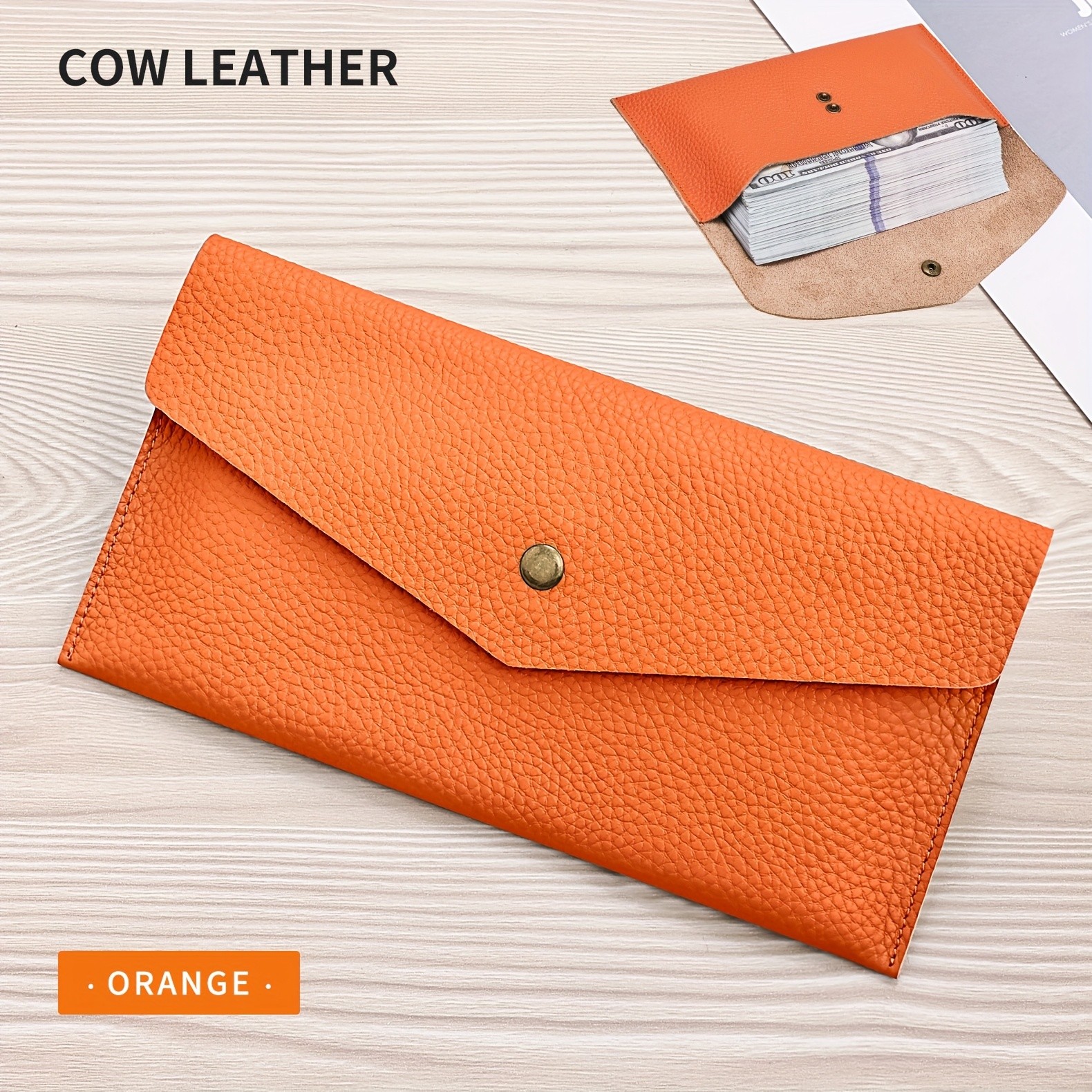 BANYANU Womens Luxury Genuine Leather Wallet Large-Capacity Envelope Purse with Rivet Details