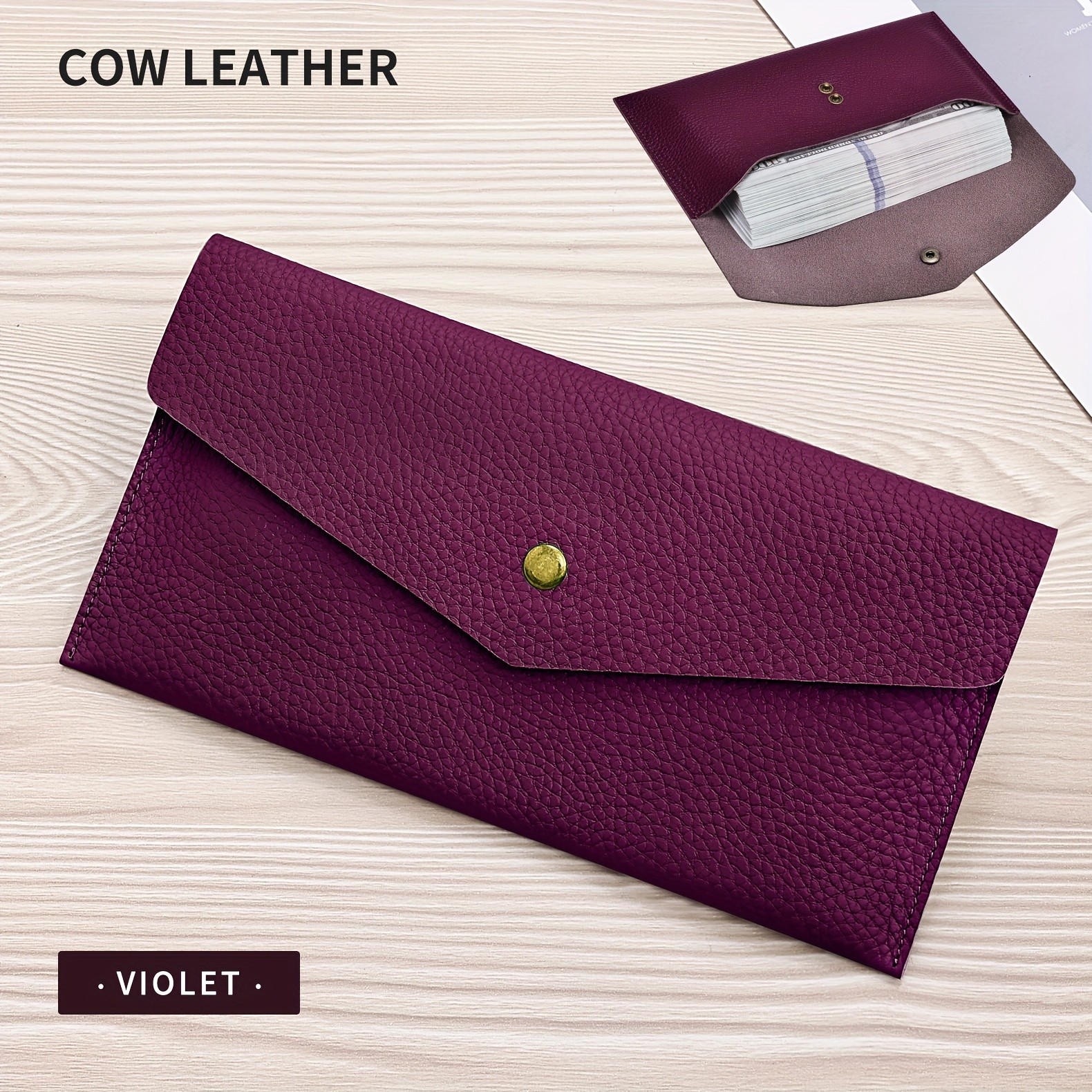 BANYANU Womens Luxury Genuine Leather Wallet Large-Capacity Envelope Purse with Rivet Details