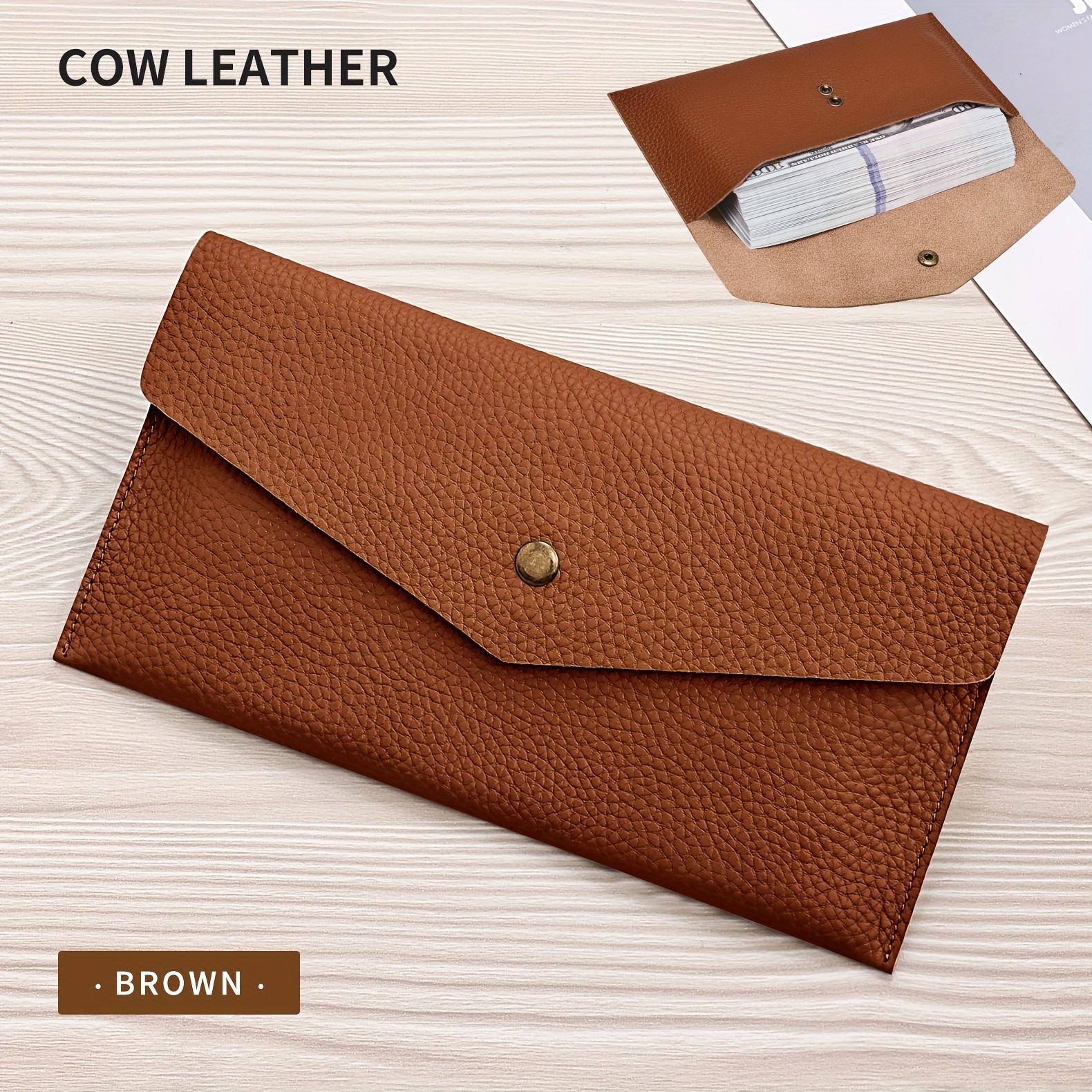 BANYANU Womens Luxury Genuine Leather Wallet Large-Capacity Envelope Purse with Rivet Details