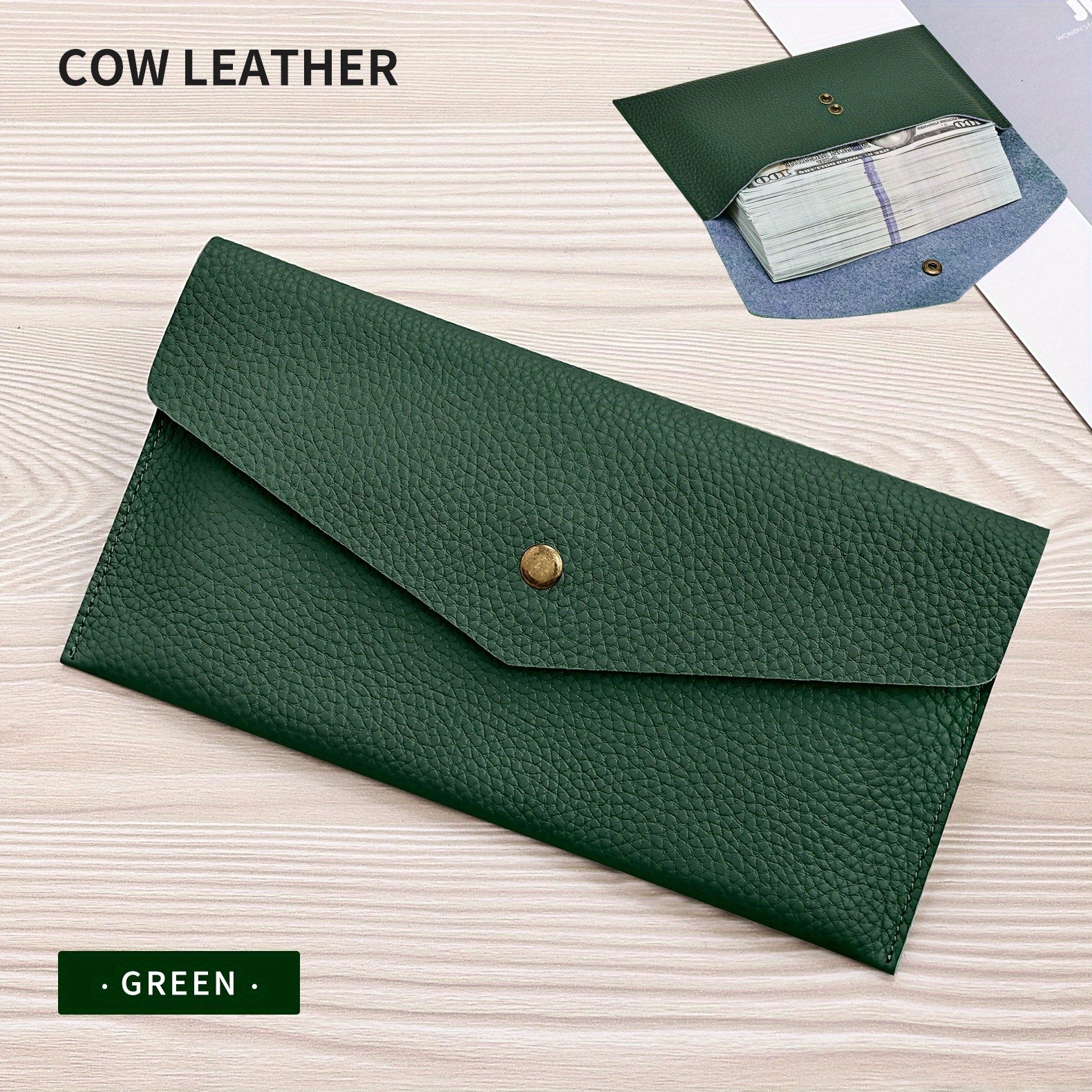 BANYANU Womens Luxury Genuine Leather Wallet Large-Capacity Envelope Purse with Rivet Details