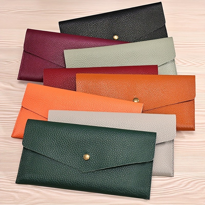 BANYANU Womens Luxury Genuine Leather Wallet Large-Capacity Envelope Purse with Rivet Details