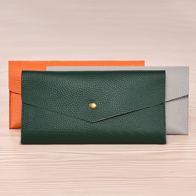 BANYANU Womens Luxury Genuine Leather Wallet Large-Capacity Envelope Purse with Rivet Details