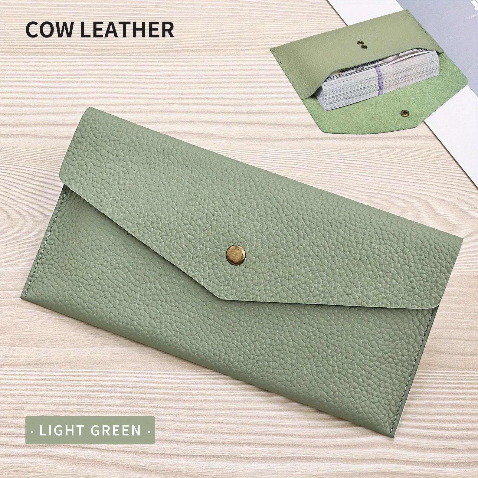 BANYANU Womens Luxury Genuine Leather Wallet Large-Capacity Envelope Purse with Rivet Details