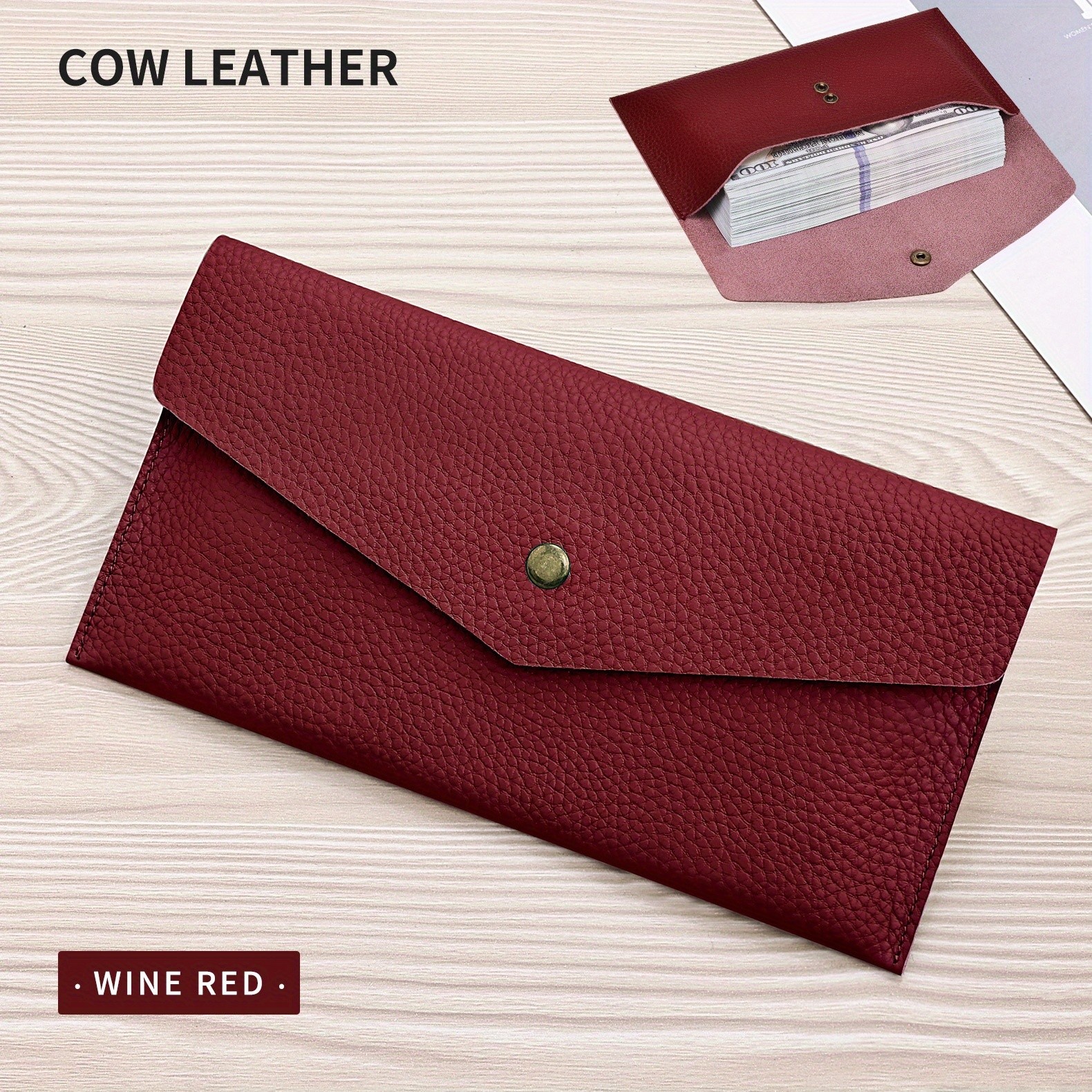 BANYANU Womens Luxury Genuine Leather Wallet Large-Capacity Envelope Purse with Rivet Details