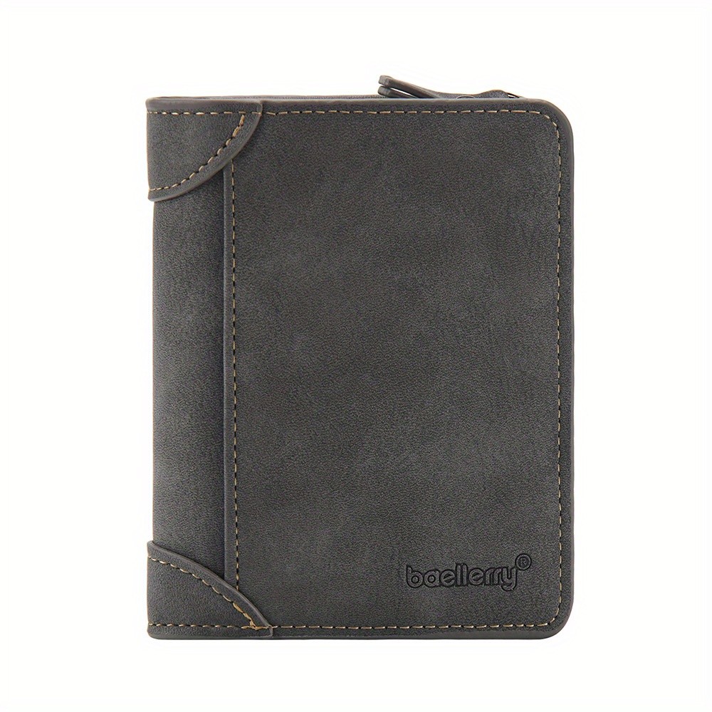 BAELLERRY Mens 13-Card Vintage Tri-Fold Buckle Wallet Faux Leather with Zipper Coin Purse