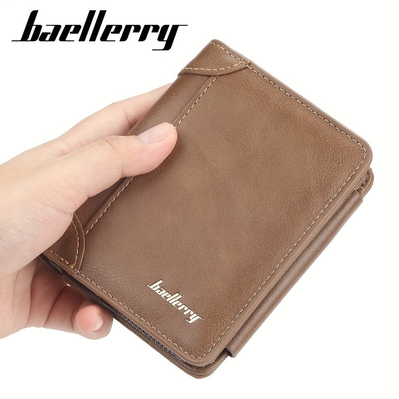 BAELLERRY Mens 13-Card Vintage Tri-Fold Buckle Wallet Faux Leather with Zipper Coin Purse