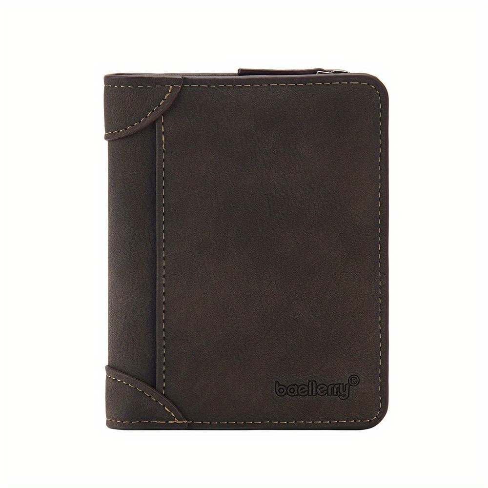 BAELLERRY Mens 13-Card Vintage Tri-Fold Buckle Wallet Faux Leather with Zipper Coin Purse