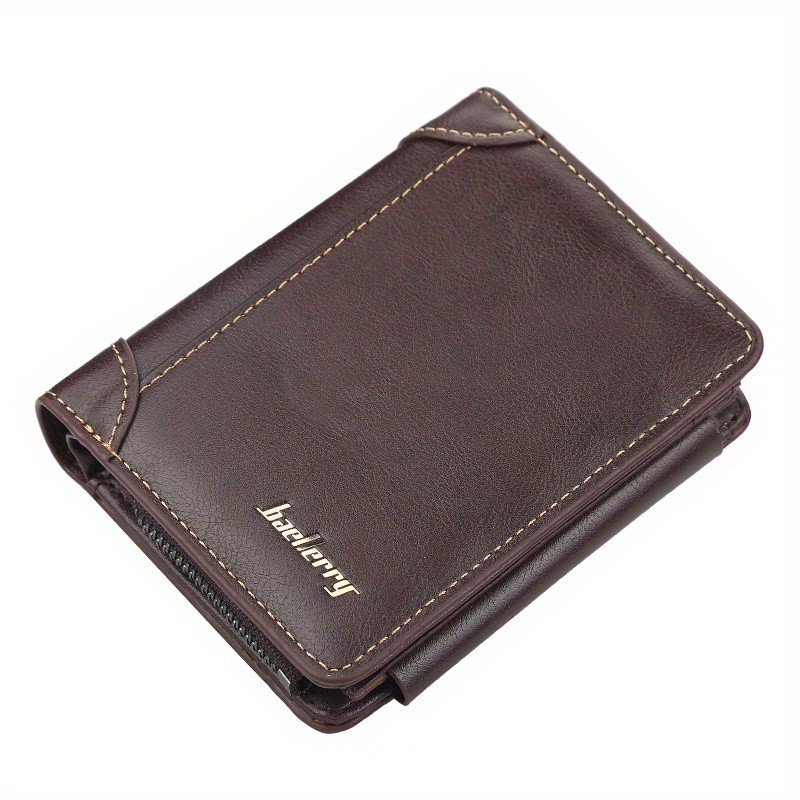 BAELLERRY Mens 13-Card Vintage Tri-Fold Buckle Wallet Faux Leather with Zipper Coin Purse