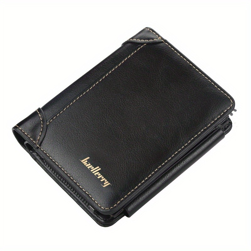BAELLERRY Mens 13-Card Vintage Tri-Fold Buckle Wallet Faux Leather with Zipper Coin Purse