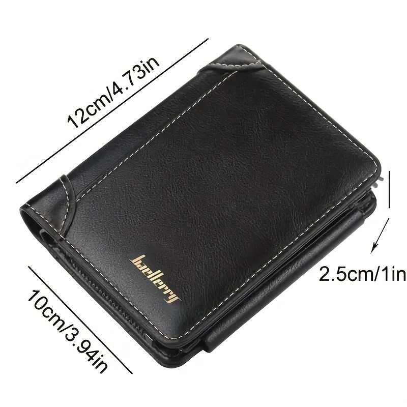 BAELLERRY Mens 13-Card Vintage Tri-Fold Buckle Wallet Faux Leather with Zipper Coin Purse