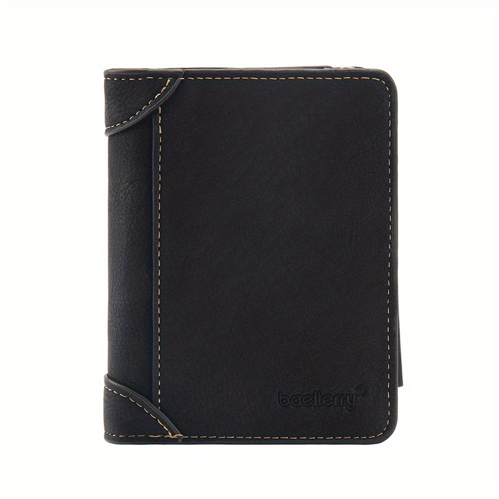 BAELLERRY Mens 13-Card Vintage Tri-Fold Buckle Wallet Faux Leather with Zipper Coin Purse